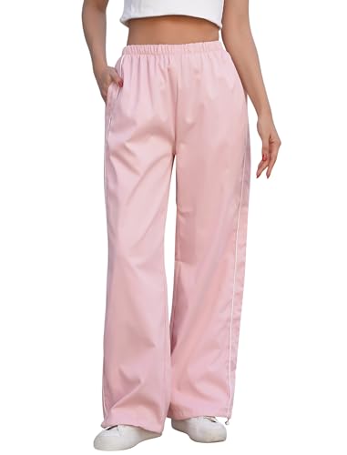 EFOGEP Damen Baggy Cargo Hose: Track Hose Y2k Fallschirm für Damen Weites Bein Hose Elastische Taille Casual Jogger Sweatpants Punk Hip Hop Hose Jogginghose Sweatpants Street Wear Rosa M von EFOGEP