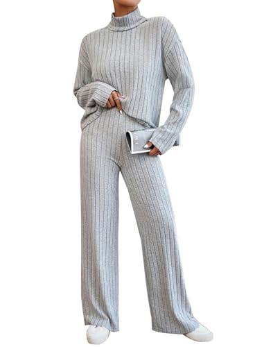 EFOGEP Damen Pyjamas Set: Frauen Schlafanzug Loungewear 2PCS Pjs Langarm Rippenstrick Rollkragen Nachtw�sche Pullover Top und Weite Hosen Freizeit Anz�ge Homewear Winter Warme Nachtw�sche Hellgrau XL EFOGEP Damen Pyjamas Set: Frauen Schlafanzug Loungewear 2PCS Pjs Langarm Rippenstrick Rollkragen Nachtw�sche Pullover Top und Weite Hosen Freizeit Anz�ge Homewear Winter Warme Nachtw�sche Hellgrau XL von EFOGEP