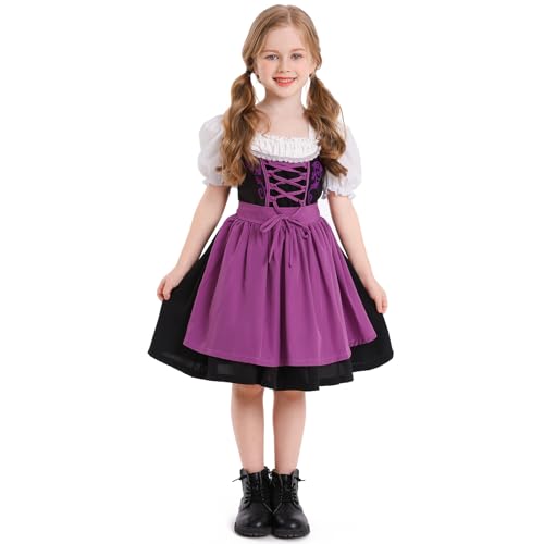 EFOGEP Mädchen Deutsche Dirndl Kleid: Oktoberfest Kostüm für Kinder Traditionelle Bayerische Bier Party Karneval Festival Outfit Halloween Karneval Cosplay Dress Up Kleider Lila 2-4 Jahre von EFOGEP