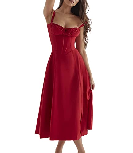 EFRANO Bustier-Sommerkleid drucken, Sommer-Strand-Korsett-Kleid, Spaghettiträger, ärmellose, Geteilte, Lange Kleider für Frauen (C,L) von EFRANO