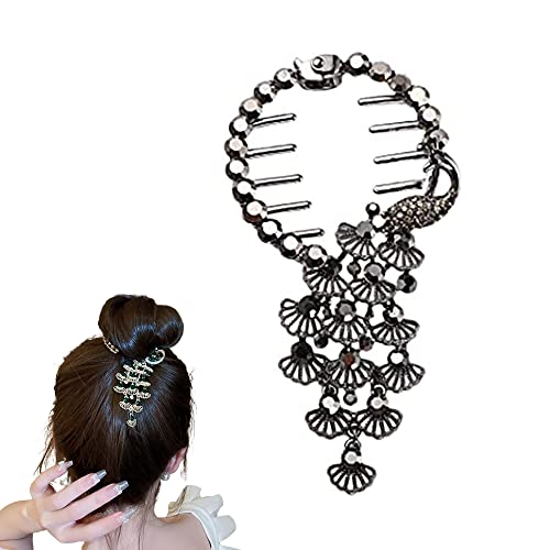 Vintage süße Perle Quaste Haarspangen,Haarspange mit Strassplatten,Fester Clip mit hohem Pferdeschwanz,Haarschmuck für Frauen (C) von EFRANO