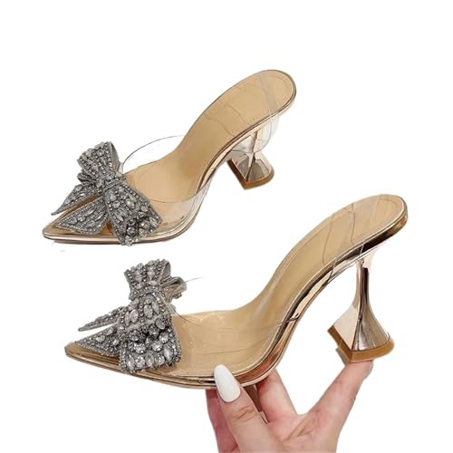 Crystal Sequined Bowknot Women Pumps Pointed Toe High Heels Transparent Sandals Wedding Shoes(40) von EFRJUWI