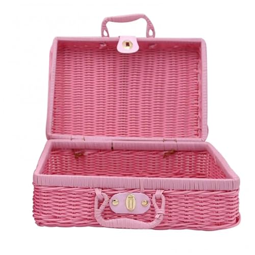 EFRJUWI Aufbewahrungskoffer Organizer Vintage Rattan Gewebt Make-Up Halter Koffer Kleinigkeiten Box(Light Pink) von EFRJUWI