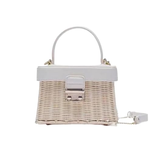 EFRJUWI Handgemachte Rattantasche Strandtasche Damentasche Mehrzwecktasche Damentasche Mode Rattantasche Handtasche(White) von EFRJUWI