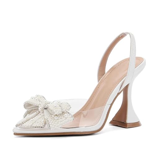 Pearl Bowknot Women Pumps Pointed Toe High Heels Wedding Prom Shoe Transparent Sandal(39) von EFRJUWI