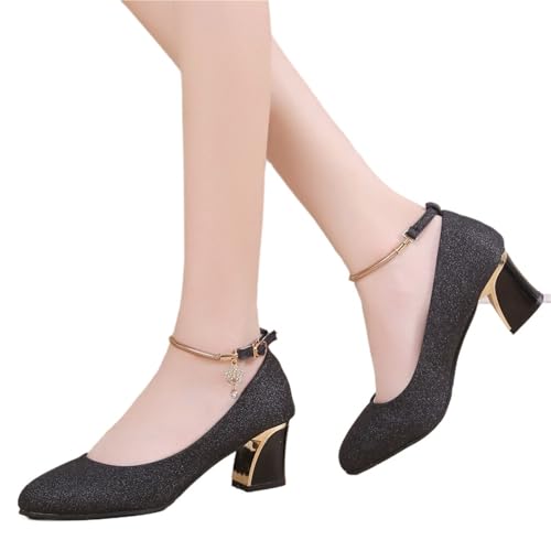 Women High Heels Women's Heels High Solid Toe Shoes Chunky Round Wedding Tie Up Heels(Black,41) von EFRJUWI