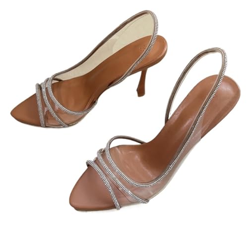 Women Pumps Sandals Slingback High Heels Rhinestones Pointed Toe Transparent Wedding Shoes(6) von EFRJUWI