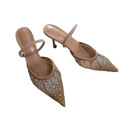 Women's Sandals Rhinestone Bright Mesh High Heels Slingback Pointed Slip On Lady Pumps Shoes(40) von EFRJUWI