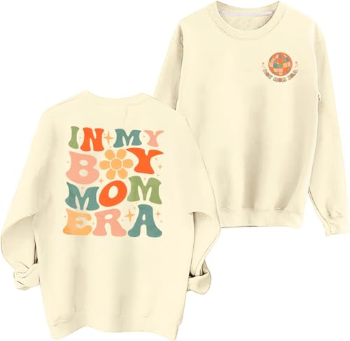 EGELEXY In My Boy Mom Era Sweatshirt für Damen, 2 Seiten, Mama-Sweatshirt, Rundhalsausschnitt, lässig, langärmelig, Apricot-1, M von EGELEXY