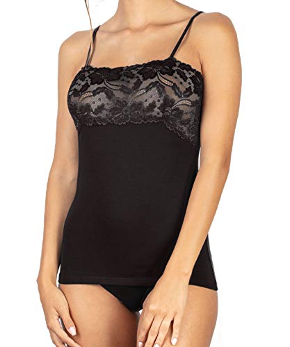 EGI Damen-Tanktop mit Trägern aus Modal-Baumwolle mit Band aus Spitze an der Brust Unterjacke, Schwarz , Medium von EGI