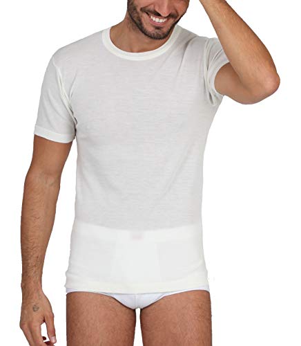 EGI Herren Unterhemd aus Wolle und Seide mit kurzen Ärmeln Rundhalsausschnitt, Weiß M von EGI
