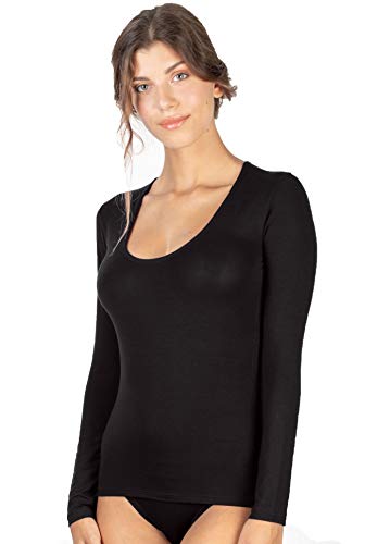 EGI Langarmshirt für Damen, Rundhalsausschnitt, glatt, Micromodal, Schwarz L von EGI