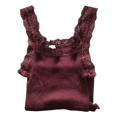 EGI Tanktop mit schmaler Schulter Plisse mit Spitze für Damen Wolle 85 % und Seide 15 % Hergestellt in Italien ausgezeichnete Qualität Art. 1491 (L, Bordeaux), rot von Lupsty