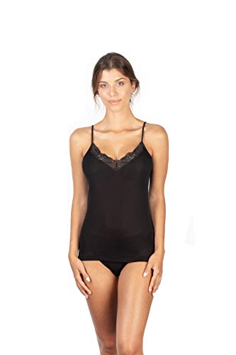 EGI Top mit Spaghettiträgern aus Wolle und Seide, hergestellt in Italien. - Schwarz - X-Klein von EGI