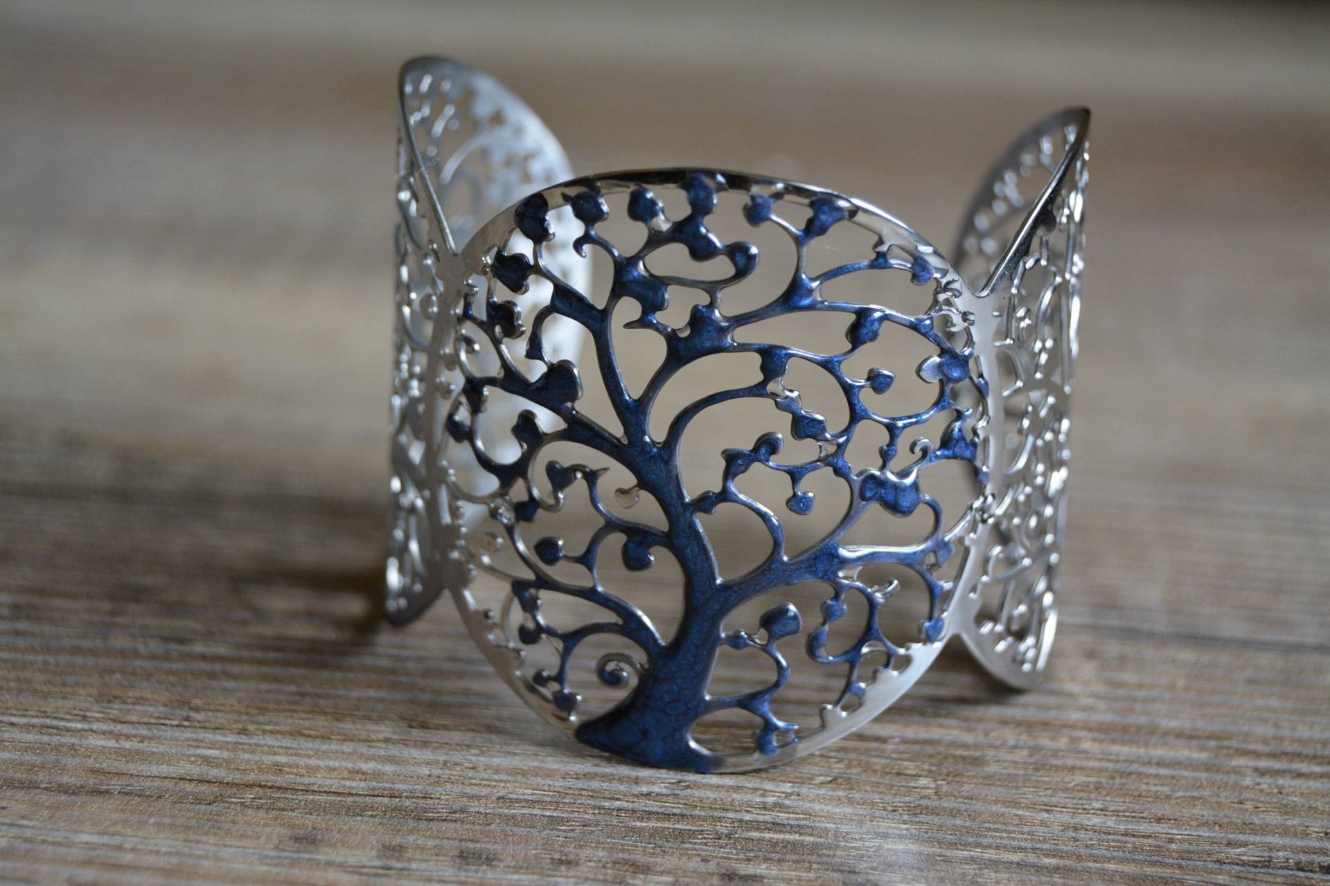 Blaues Silberarmband Mit Lebensbaum Silbernes Manschettenarmband Armband Breites von EGIOVANNONIcreations