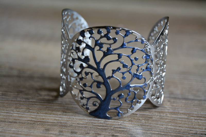 Blaues Silberarmband Mit Lebensbaum Silbernes Manschettenarmband Armband Breites von EGIOVANNONIcreations
