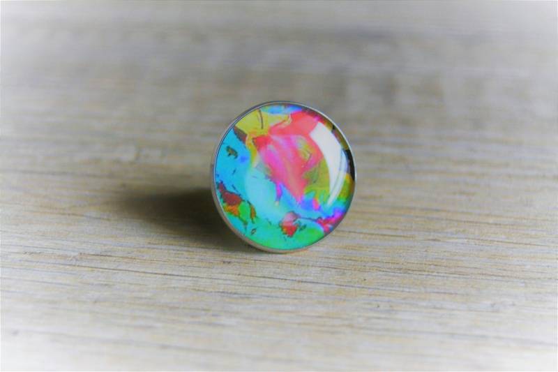 Blaugrüner, Rosagelber Ring Silberner Mehrfarbiger Runder Großer Silberner Im Desigual-stil Marmorring von EGIOVANNONIcreations