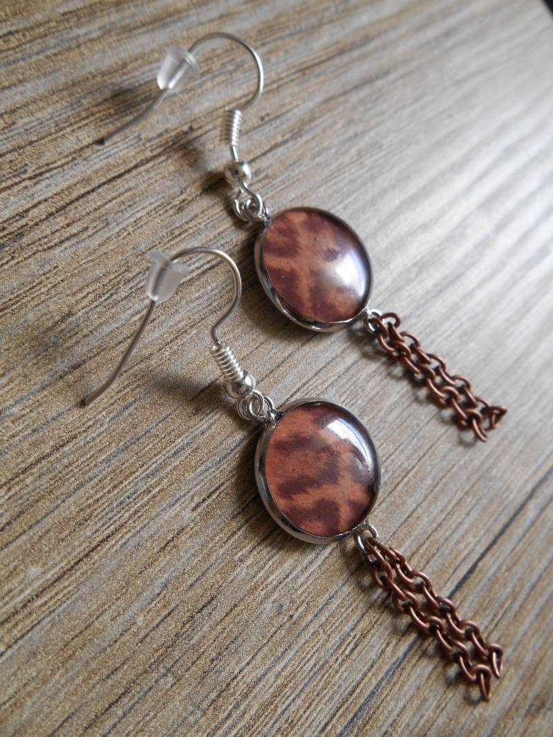 Leopardenohrringe Silberohrringe Bronzeohrringe Braune Ohrringe Kettenohrringe von EGIOVANNONIcreations