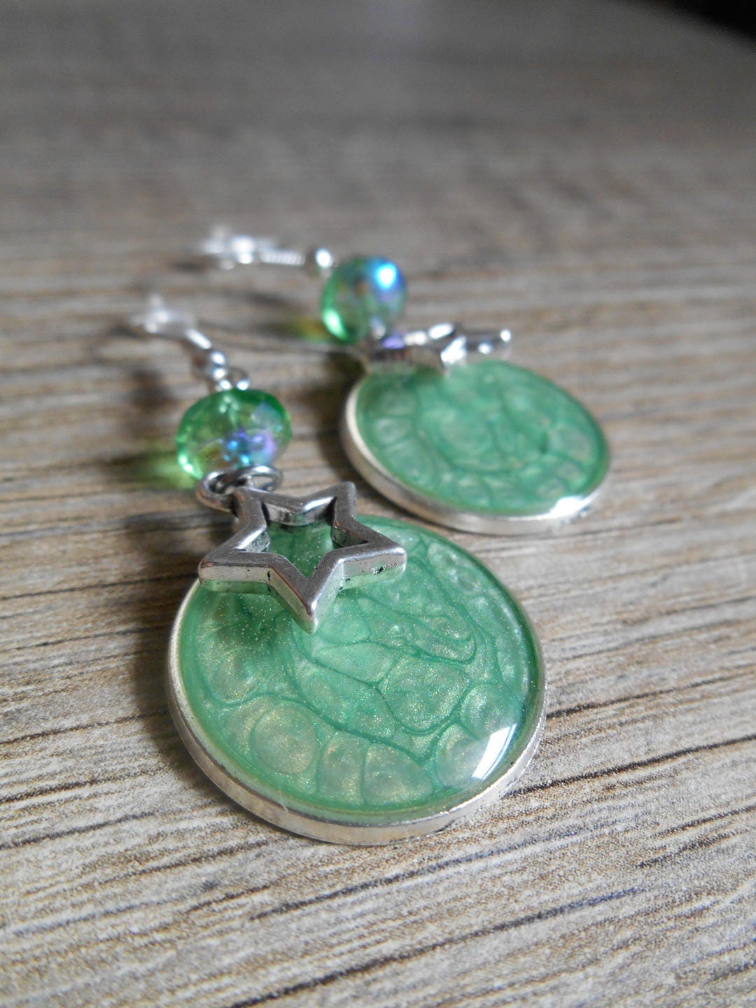 Silber-Ohrringe Grün Cabochon Stern Primer von EGIOVANNONIcreations