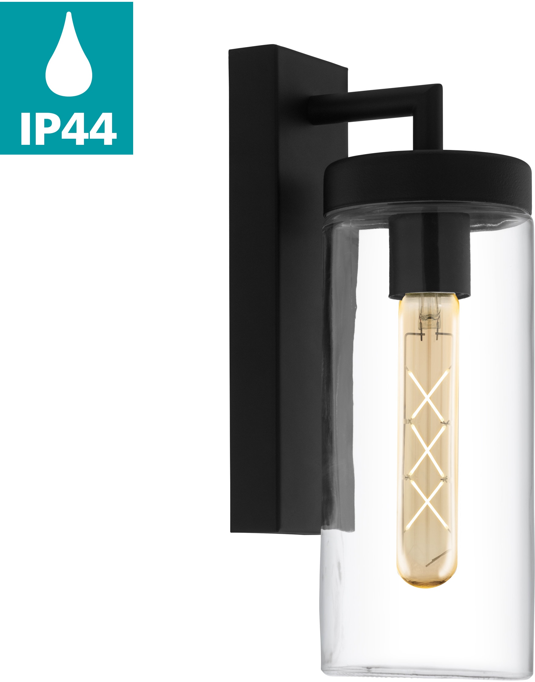 EGLO Wandleuchte "BOVOLONE Wandlampe, Stahl und Glas, Außenlampe, IP44, E27, Lampe" E27 1 Stk. Wand-/Deckenleuchte, L11 x H34 x AL15,5 cm, schwarz, 1X60W exkl. von EGLO