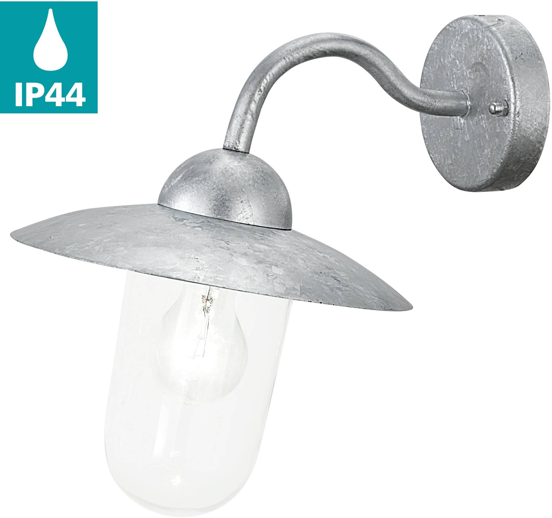 EGLO Wandleuchte "MILTON Wandlampe, E27, IP44, Stahl und Glas, Außenlampe, Garten, Lampe" E27 Wand-/Deckenleuchte, H31 x AL31 cm, feuerverzinkt, 1X60W exkl. von EGLO