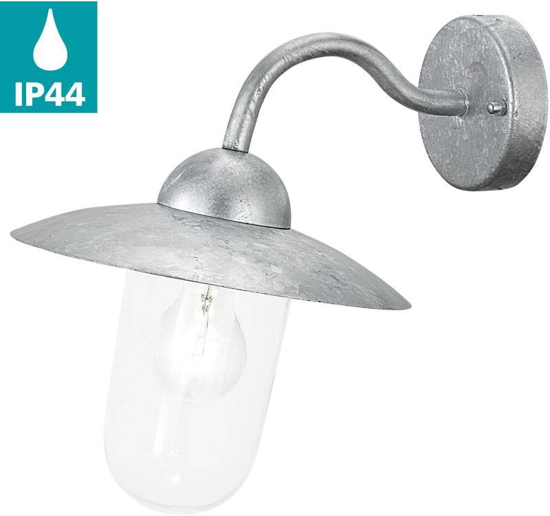 EGLO Wandleuchte "MILTON Wandlampe, E27, IP44, Stahl und Glas, Außenlampe, Garten, Lampe" E27 Wand-/Deckenleuchte, H31 x AL31 cm, feuerverzinkt, 1X60W exkl. von EGLO