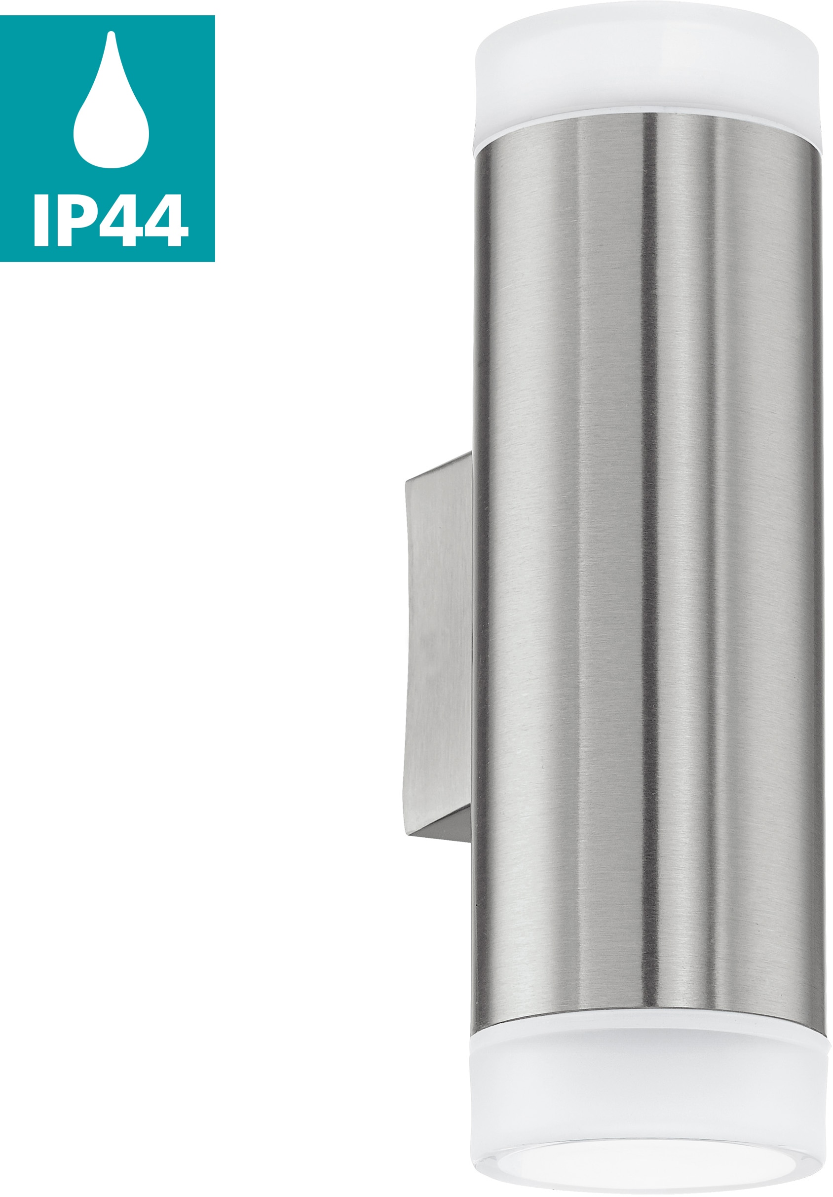 EGLO Wandleuchte "RIGA-LED Wandlampe, GU10, IP54, Edelstahl und Kunststoff, Außenlampe" GU10 Warmweiß Wand-/Deckenleuchte, L6,5 x H20,5 x AL9,5 cm, edelstahl von EGLO