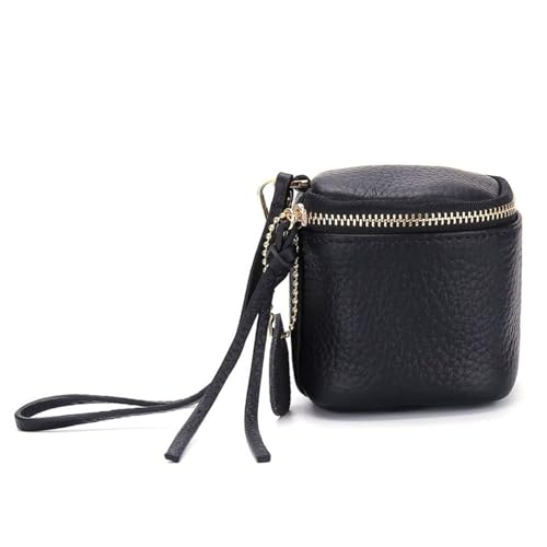 Damen-Clutch, klein, kompakt, erste Schicht aus Rindsleder, niedlich, kreativ, einfach, Münzbörse, Münzfach mit Reißverschluss, Kosmetiktasche (Color : Black) von EGLOW