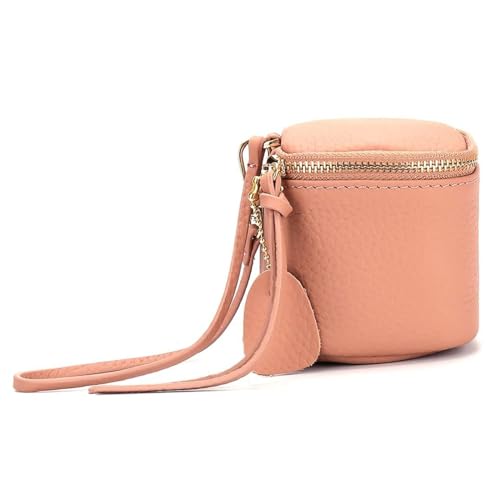 Damen-Clutch, klein, kompakt, erste Schicht aus Rindsleder, niedlich, kreativ, einfach, Münzbörse, Münzfach mit Reißverschluss, Kosmetiktasche (Color : Pink) von EGLOW