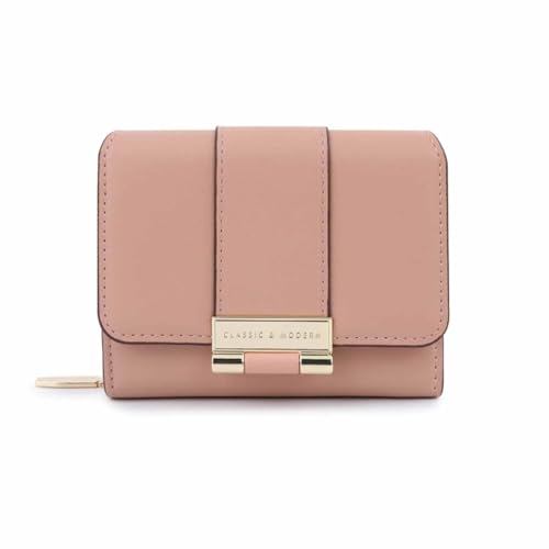 Damen-Geldbörse aus Leder, All-Match-Münzbrieftasche, schlichtes, kompaktes Damen-Kreditkartenetui, dreifach faltbare Damen-Geldbörsen, Münzen, Reißverschlussfach mit Ausweisfenster ( Color : Pink ) von EGLOW