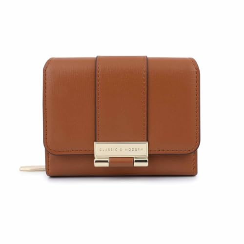 Damen-Geldbörse aus Leder, All-Match-Münzbrieftasche, schlichtes, kompaktes Damen-Kreditkartenetui, dreifach faltbare Damen-Geldbörsen, Münzen, Reißverschlussfach mit Ausweisfenster ( Color : Brown ) von EGLOW