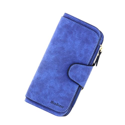 EGLOW Damen-Geldbörse, Wachsöl-Leder, Brieftasche, Retro-Leder-Geldbörse, Handy, weiblich, langlebige Geldbörsen, organisierte und leicht zugängliche Münzbörse (Color : Blue) von EGLOW