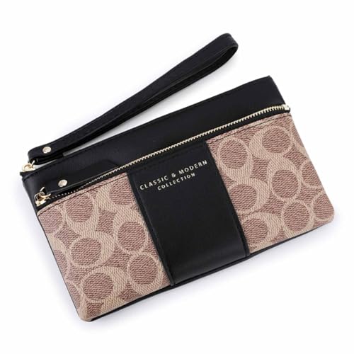 EGLOW Damen-Handgelenk-Geldbörse, Handtaschen, Clutch, modische Geldbörse, Leder, Handy-Geldbörse, Handtasche, Kreditkartenetui mit Handschlaufe (Color : Black) von EGLOW