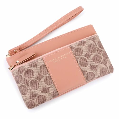 EGLOW Damen-Handgelenk-Geldbörse, Handtaschen, Clutch, modische Geldbörse, Leder, Handy-Geldbörse, Handtasche, Kreditkartenetui mit Handschlaufe (Color : Pink) von EGLOW