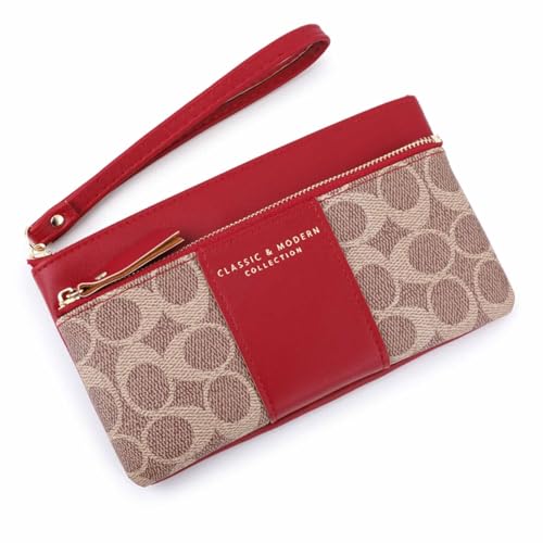 EGLOW Damen-Handgelenk-Geldbörse, Handtaschen, Clutch, modische Geldbörse, Leder, Handy-Geldbörse, Handtasche, Kreditkartenetui mit Handschlaufe (Color : Red) von EGLOW