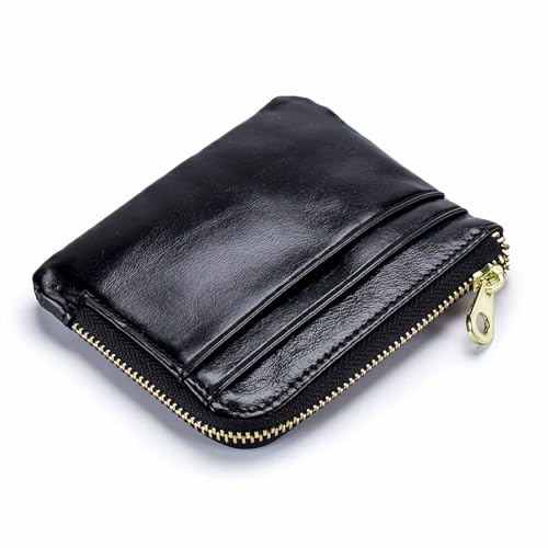 EGLOW Einfache Damen-Geldbörse, exquisiter Reißverschluss, multifunktionale Geldbörse, weiches echtes Leder, große Kapazität, niedliche Mini-Tasche, weibliche Kartenhalter-Kupplung (Color : Black) von EGLOW