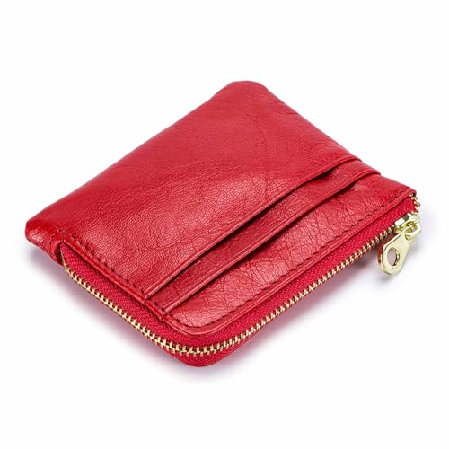 EGLOW Einfache Damen-Geldbörse, exquisiter Reißverschluss, multifunktionale Geldbörse, weiches echtes Leder, große Kapazität, niedliche Mini-Tasche, weibliche Kartenhalter-Kupplung (Color : Red) von EGLOW