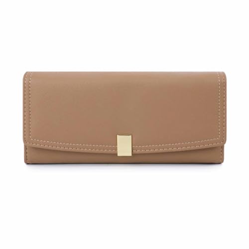 EGLOW Kleine, kompakte Geldbörse für Damen, modische Multi-Karten-Clutch mit großem Fassungsvermögen, Alltags-Organizer mit Reißverschlusstasche (Color : Brown) von EGLOW