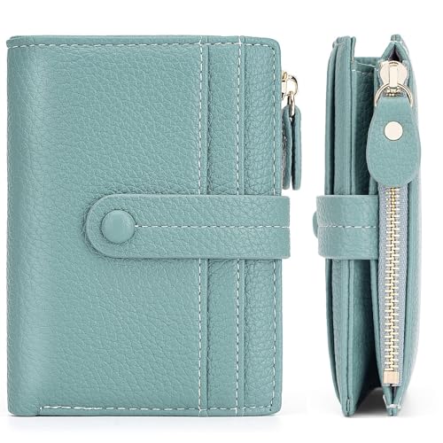 EGLOW Kleine Leder-Geldbörse für Damen, RFID-blockierende Bifold-Geldbörsen, Reißverschluss-Leder-Geldbörse, Kreditkartenetui, Geldbörsen mit Ausweisfenster (Color : Green) von EGLOW