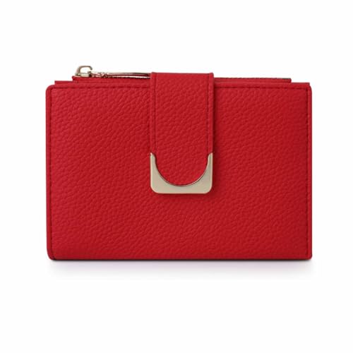 EGLOW Kurze Brieftasche für Damen, Visitenkarte, Geldbörse, Leder, Kleingeldfach, Kartenhalter, tragbarer Reisekarten-Organizer, lässig (Color : Red) von EGLOW