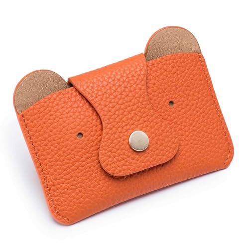 EGLOW Leder-Geldbörse, Mini-Tier-Beutel, weiches Leder, Schlüsseltasche, ultradünn, Visitenkartenhalter, niedliches Kartenetui aus Leder (Color : Orange) von EGLOW