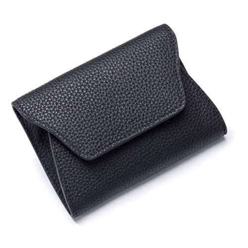 EGLOW Leder-Geldbörse für Damen, Damen-Geldbörse aus echtem Leder, blockierender Kreditkartenhalter, schlicht, klassisch, Mini-Geldbörse für Reisen, Arbeit, Kleingeld (Color : Black) von EGLOW