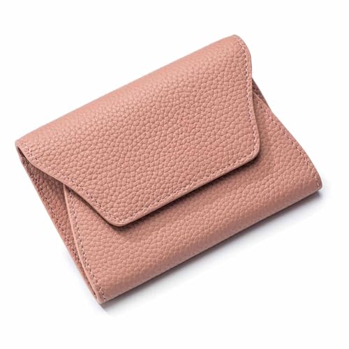 EGLOW Leder-Geldbörse für Damen, Damen-Geldbörse aus echtem Leder, blockierender Kreditkartenhalter, schlicht, klassisch, Mini-Geldbörse für Reisen, Arbeit, Kleingeld (Color : Pink) von EGLOW