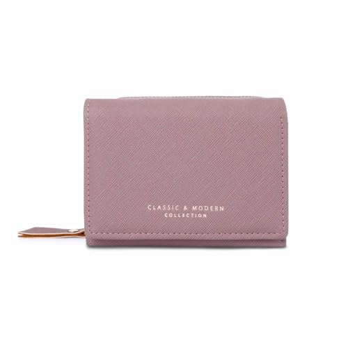 EGLOW Leder-Geldbörsen für Damen, schlankes Portemonnaie mit Reißverschluss, kleines PU-Leder, Kreditkartenetui, Münzgeldbörse, Mini-Geldbörse mit Ausweisfenster (Color : Pink) von EGLOW