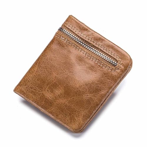 EGLOW Tragbare Mini-Geldbörse aus Leder, Kartenhalter, Herren-Geldbörse aus echtem Ölwachs-Leder, vertikale Bifold-Geldbörse für Herren, handgefertigtes Vintage-Geschenk (Color : Brown) von EGLOW