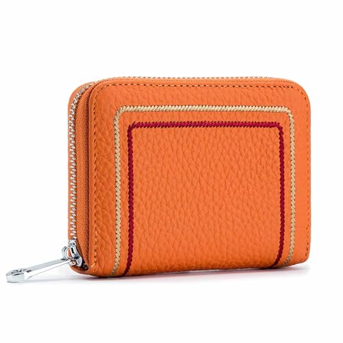 EGLOW Tragbare Mini-Geldbörse für Damen, RFID-Kreditkartenetui für Damen, schlanke, minimalistische Organ-Kartentasche mit Reißverschluss und 12 Kartenfächern (Color : Orange) von EGLOW