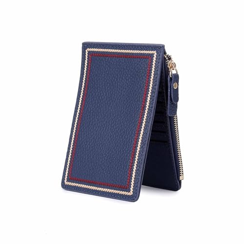 Echtes Leder Reißverschluss Einfache Trendige ultradünne Brieftasche Erste Schicht Rindsleder Klappkartenhalter Niedliche Geldbörse Damen Clutch Bag (Color : Blue) von EGLOW