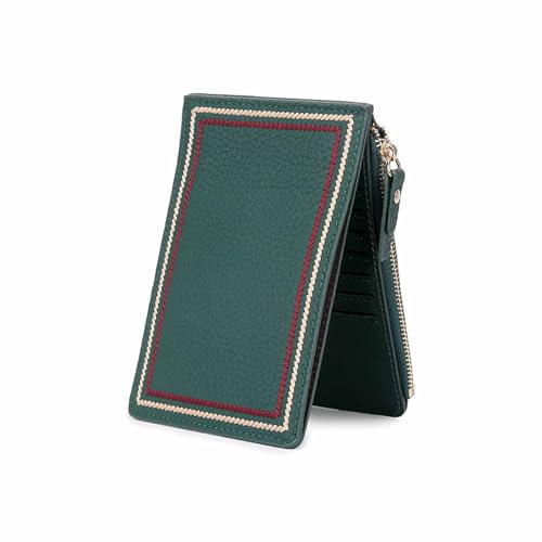 Echtes Leder Reißverschluss Einfache Trendige ultradünne Brieftasche Erste Schicht Rindsleder Klappkartenhalter Niedliche Geldbörse Damen Clutch Bag (Color : Green) von EGLOW