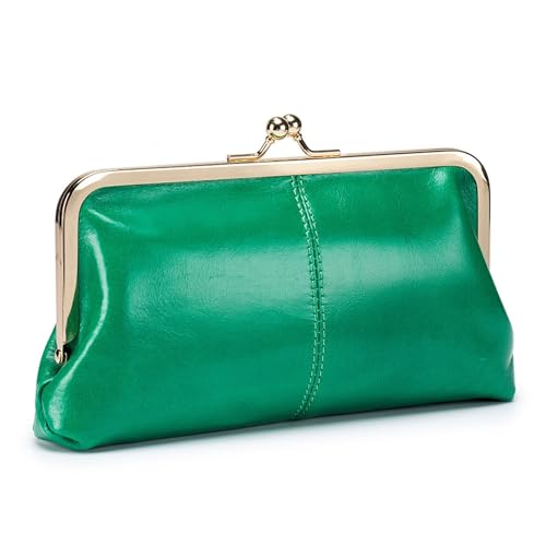 Echtleder-Clutch-Tasche für Damen, Taschen-Münzenetui, Alltags-Geldbörse, Retro-Geldbörse, Münz-Organizer, niedliche Geldbörse, handgefertigtes Vintage-Geschenk (Color : Green) von EGLOW