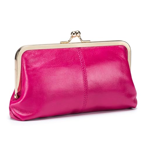 Echtleder-Clutch-Tasche für Damen, Taschen-Münzenetui, Alltags-Geldbörse, Retro-Geldbörse, Münz-Organizer, niedliche Geldbörse, handgefertigtes Vintage-Geschenk (Color : Pink) von EGLOW